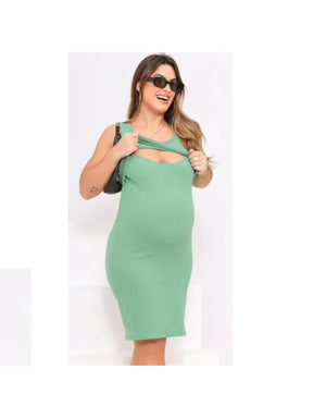 Vestido Materno Verde Menta com Abertura para Amamentação