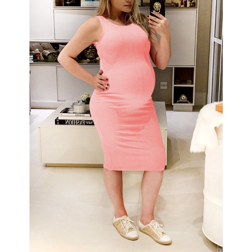 Vestido Midi Canelado Regata para Gestante