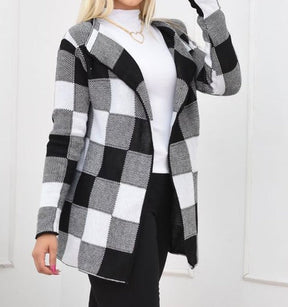 Cardigan Xadrez de Lã Inverno