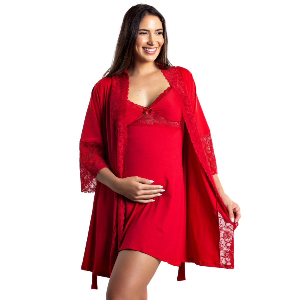 Camisola Amamentação Com Click Frontal e Robe