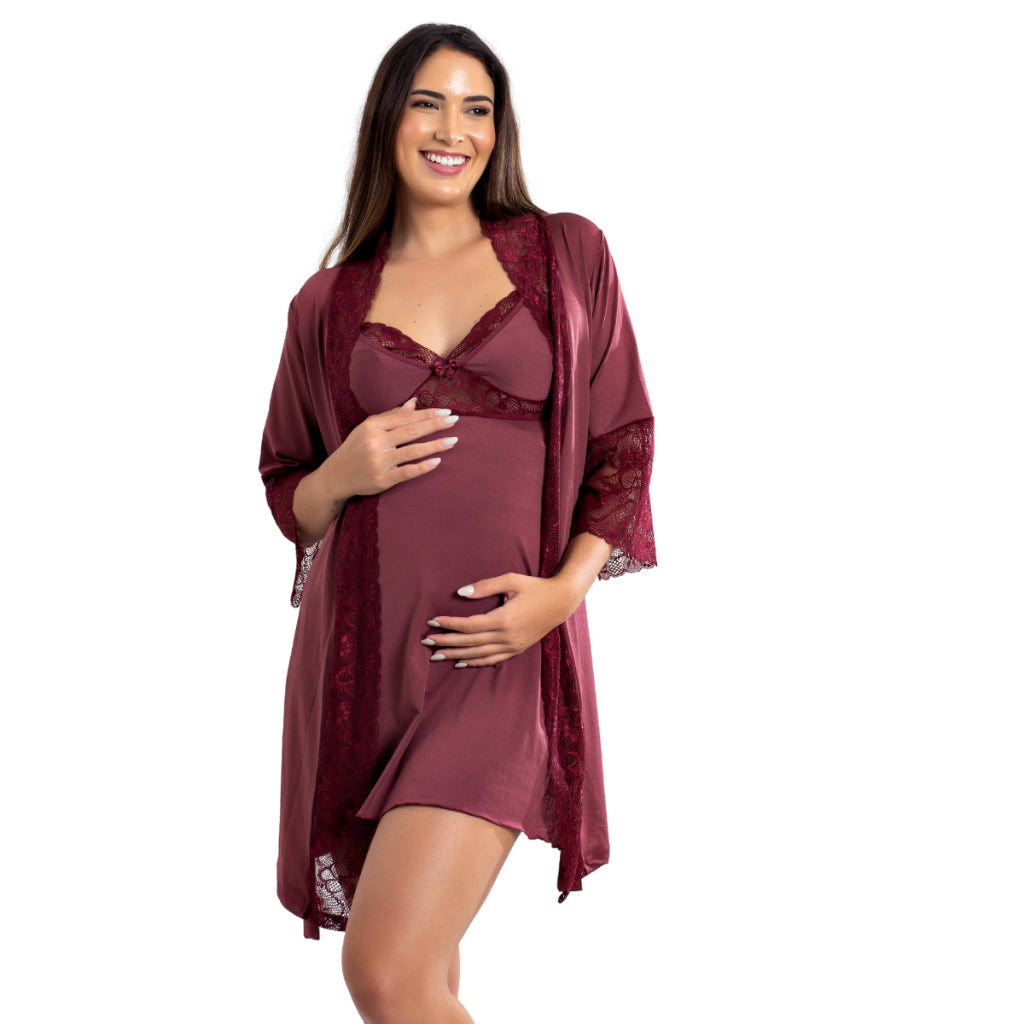 Camisola Amamentação Com Click Frontal e Robe